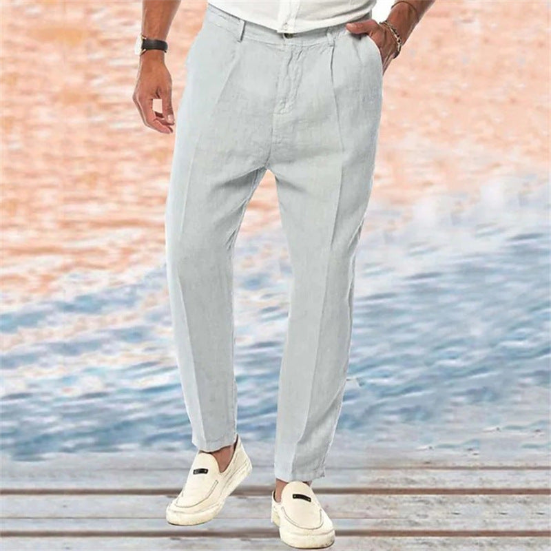 Linen Pants Straight Pure Color Comfort Outdoor Leisure