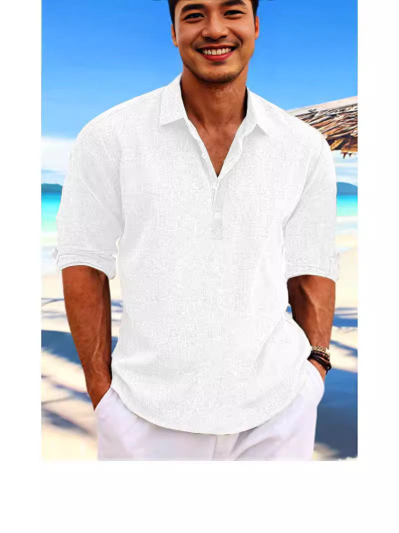 Men's Hemp Long Sleeve Loose-Fit Solid Color Shirt Plus Size Cotton Hemp Shirt Sweatshirt For Men Casual Everyday Wear