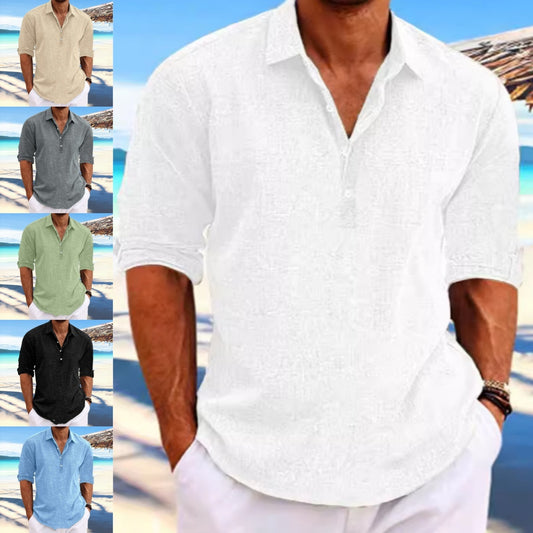 Men's Hemp Long Sleeve Loose-Fit Solid Color Shirt Plus Size Cotton Hemp Shirt Sweatshirt For Men Casual Everyday Wear