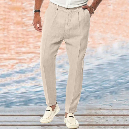 Linen Pants Straight Pure Color Comfort Outdoor Leisure