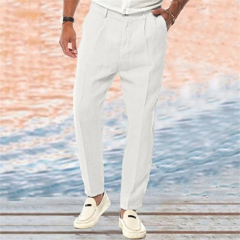 Linen Pants Straight Pure Color Comfort Outdoor Leisure