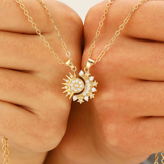 2pcs Necklace Sun And Moon Magnetic Pendant Clavicle Chain Necklace For Couple Lovers