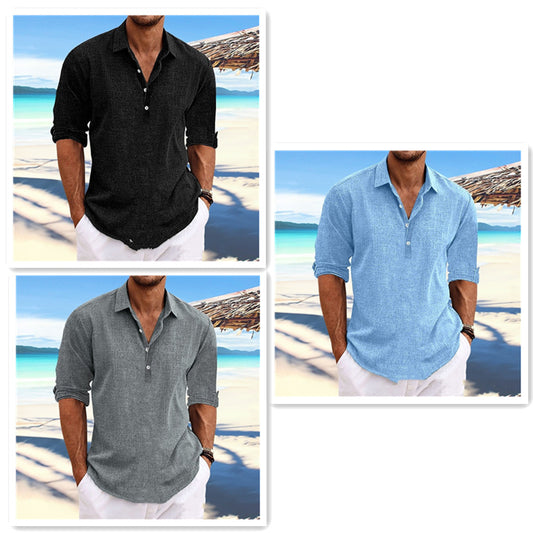 Men's Hemp Long Sleeve Loose-Fit Solid Color Shirt Plus Size Cotton Hemp Shirt Sweatshirt For Men Casual Everyday Wear
